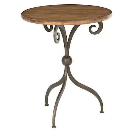 Round Metal Base Accent Table with Wood Plank Top
